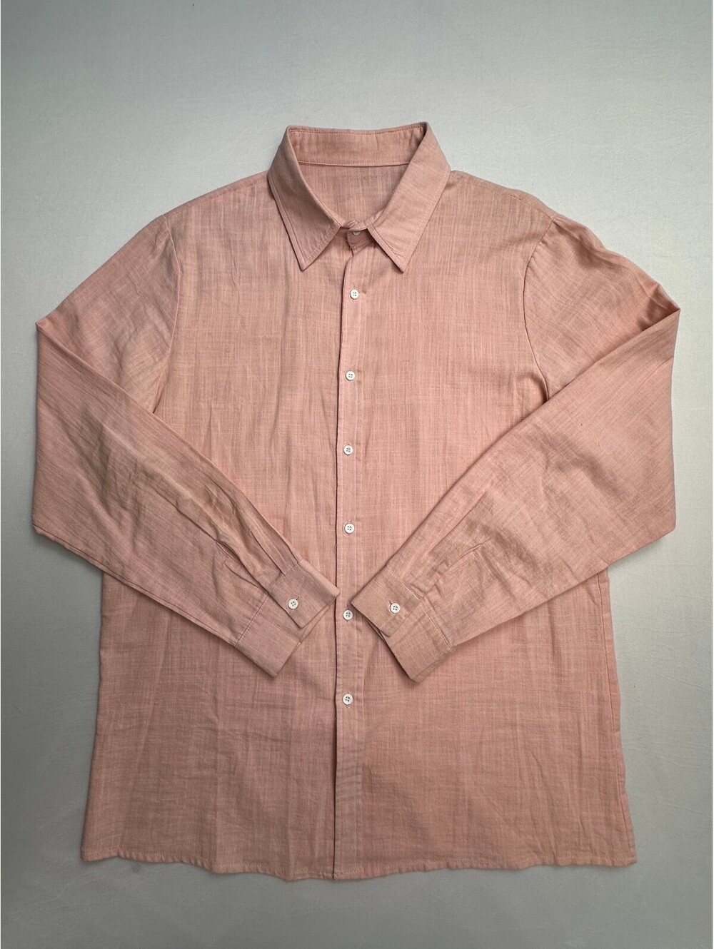 Men's Light Pink Long Sleeve Button-Up Shirt Size M